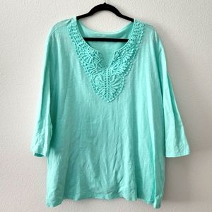 Teal Coral Bay 3X 3/4 Sleeve Top